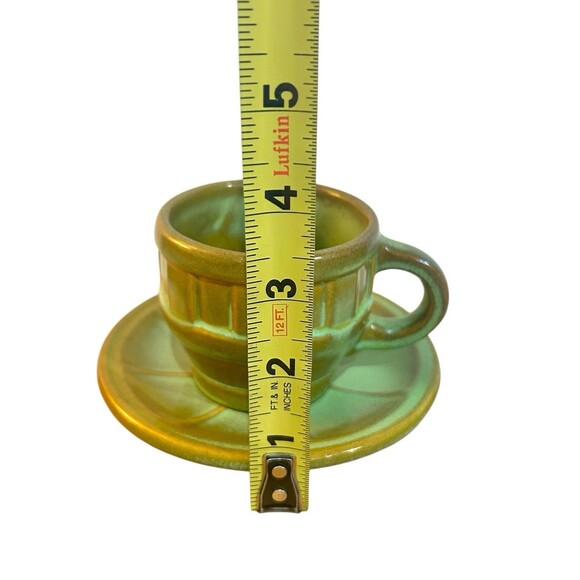 Frankoma Pottery Prairie Green Wagon Wheel Tea Cup Saucer Set of 3 94C 94E READ - Picture 7 of 9